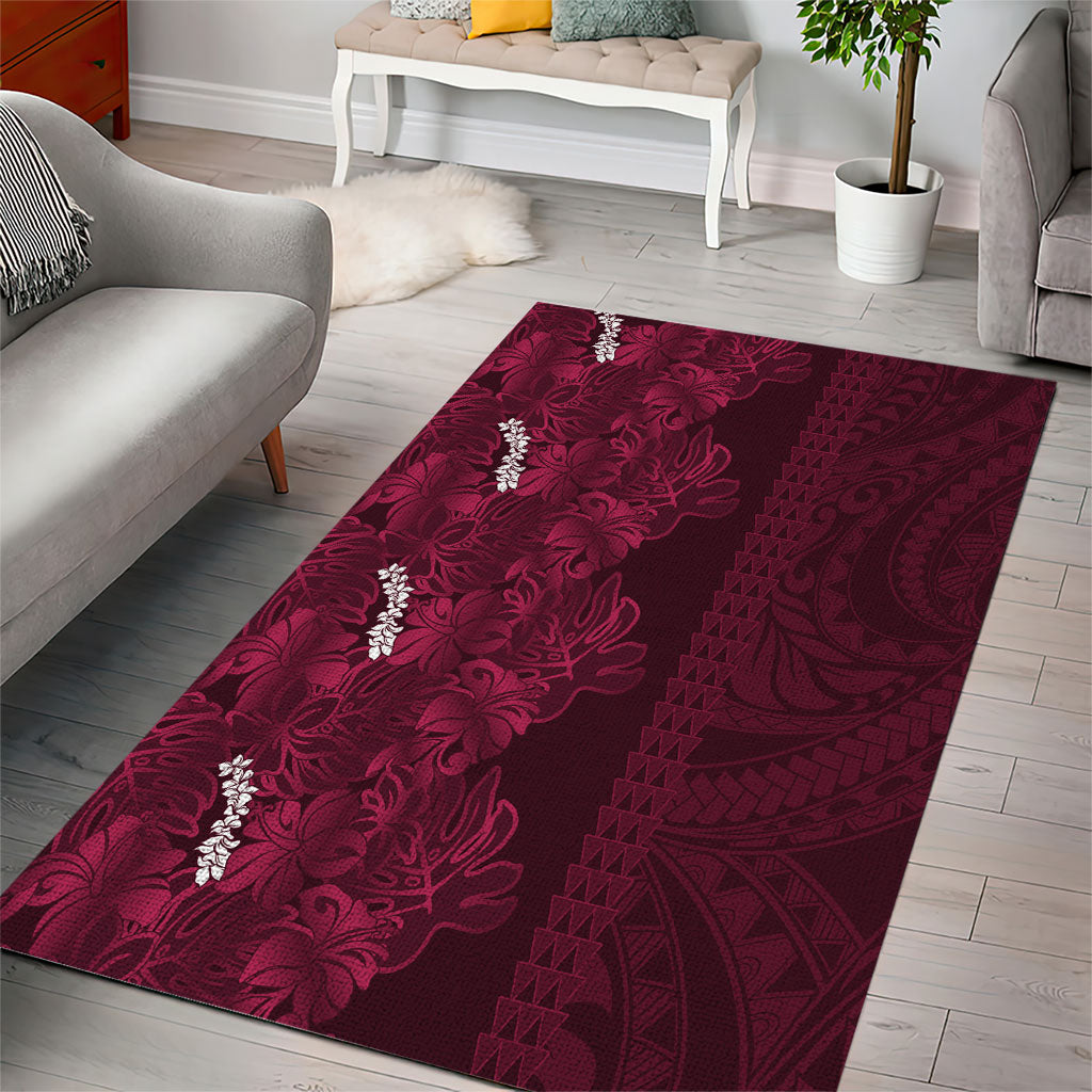 Burgundy Hibiscus Monstera Seamless Kakau Hawaii Area Rug LT14 - Polynesian Pride