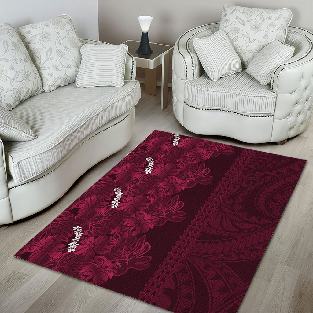Burgundy Hibiscus Monstera Seamless Kakau Hawaii Area Rug LT14 - Polynesian Pride