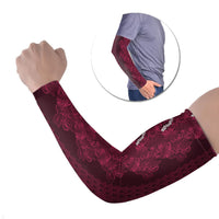 Burgundy Hibiscus Monstera Seamless Kakau Hawaii Arm Sleeves LT14 Set of 2 Burgundy - Polynesian Pride