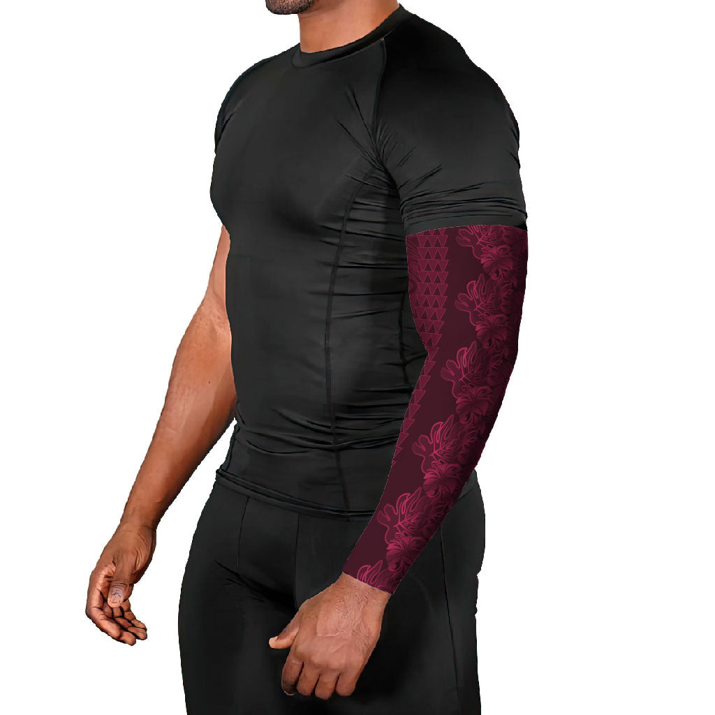 Burgundy Hibiscus Monstera Seamless Kakau Hawaii Arm Sleeves LT14 - Polynesian Pride