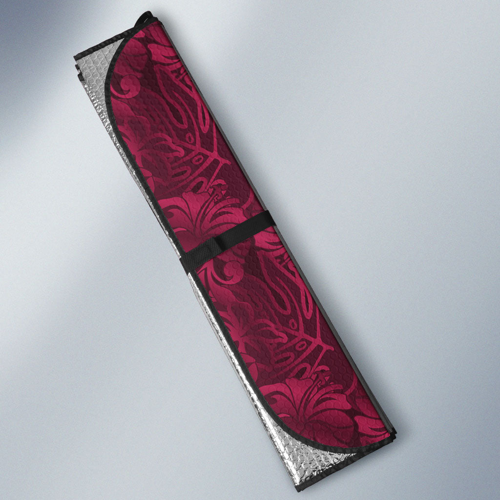 Burgundy Hibiscus Monstera Seamless Kakau Hawaii Auto Sun Shade LT14 - Polynesian Pride