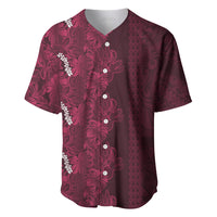 Burgundy Hibiscus Monstera Seamless Kakau Hawaii Baseball Jersey LT14 Burgundy - Polynesian Pride