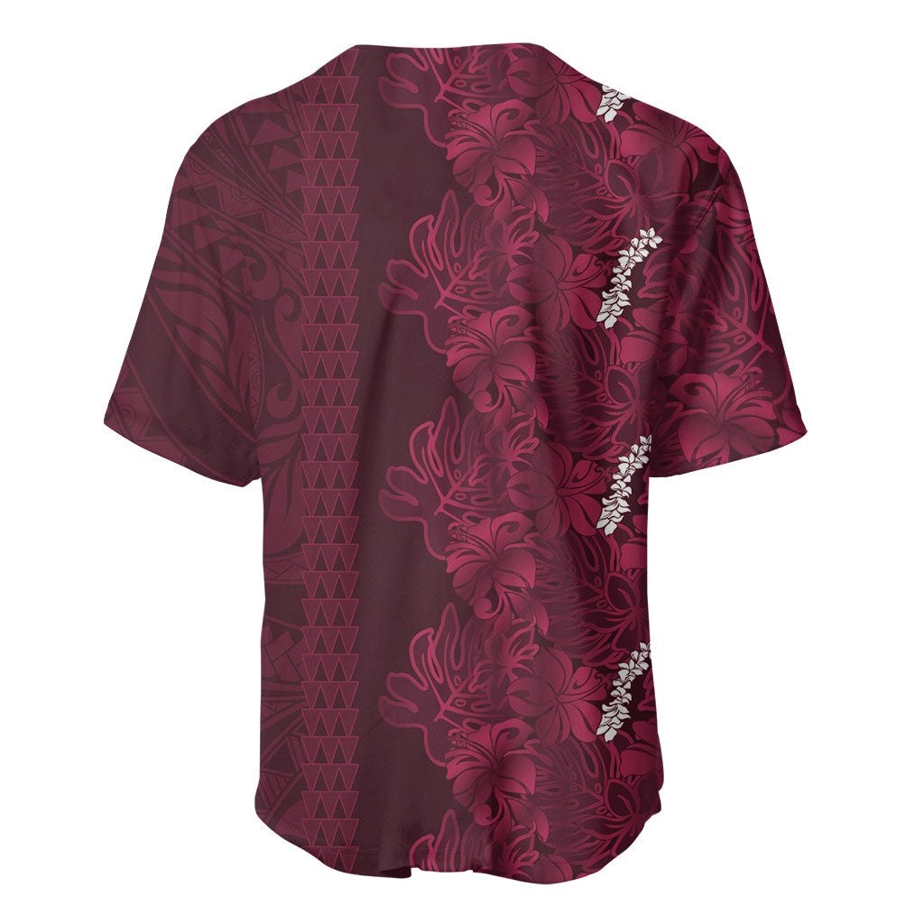 Burgundy Hibiscus Monstera Seamless Kakau Hawaii Baseball Jersey LT14 - Polynesian Pride
