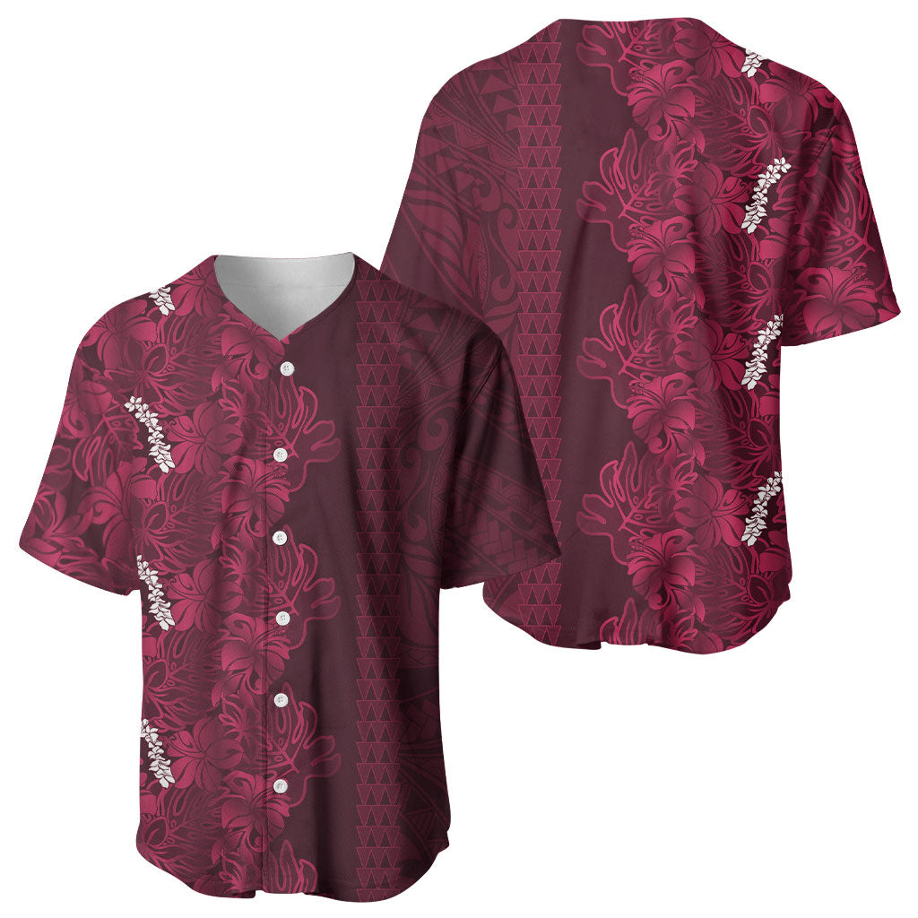 Burgundy Hibiscus Monstera Seamless Kakau Hawaii Baseball Jersey LT14 - Polynesian Pride