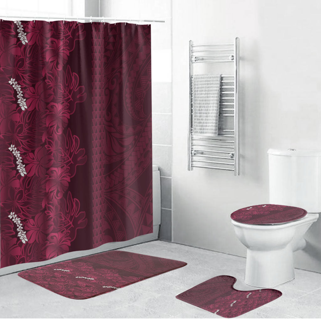 Burgundy Hibiscus Monstera Seamless Kakau Hawaii Bathroom Set