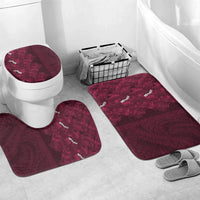 Burgundy Hibiscus Monstera Seamless Kakau Hawaii Bathroom Set LT14 Mat Set Only (3 pcs) One Size Burgundy - Polynesian Pride