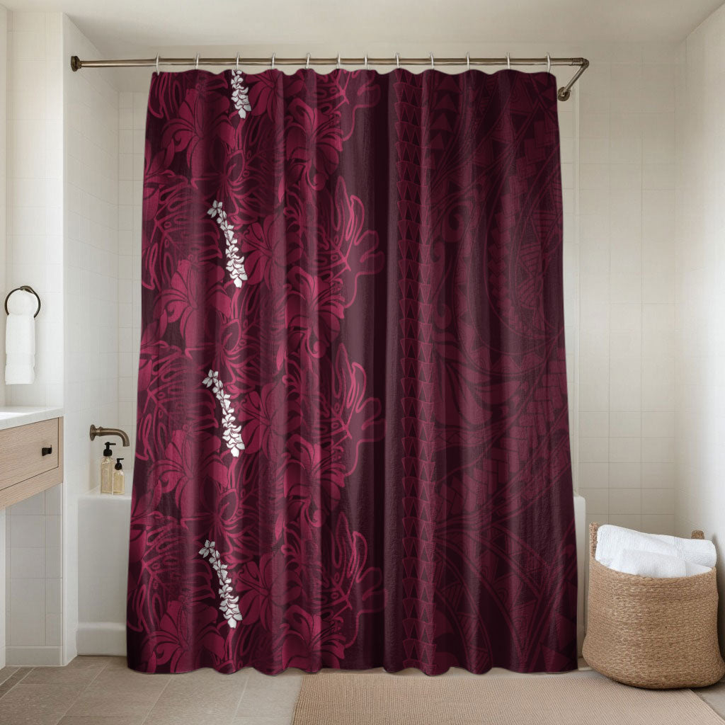 Burgundy Hibiscus Monstera Seamless Kakau Hawaii Bathroom Set LT14 Shower Curtain Only Burgundy - Polynesian Pride