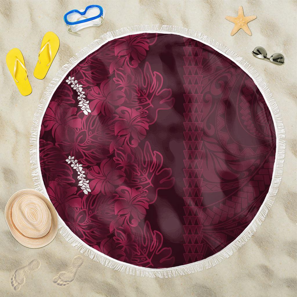 Burgundy Hibiscus Monstera Seamless Kakau Hawaii Beach Blanket LT14 One Size 150cm Burgundy - Polynesian Pride