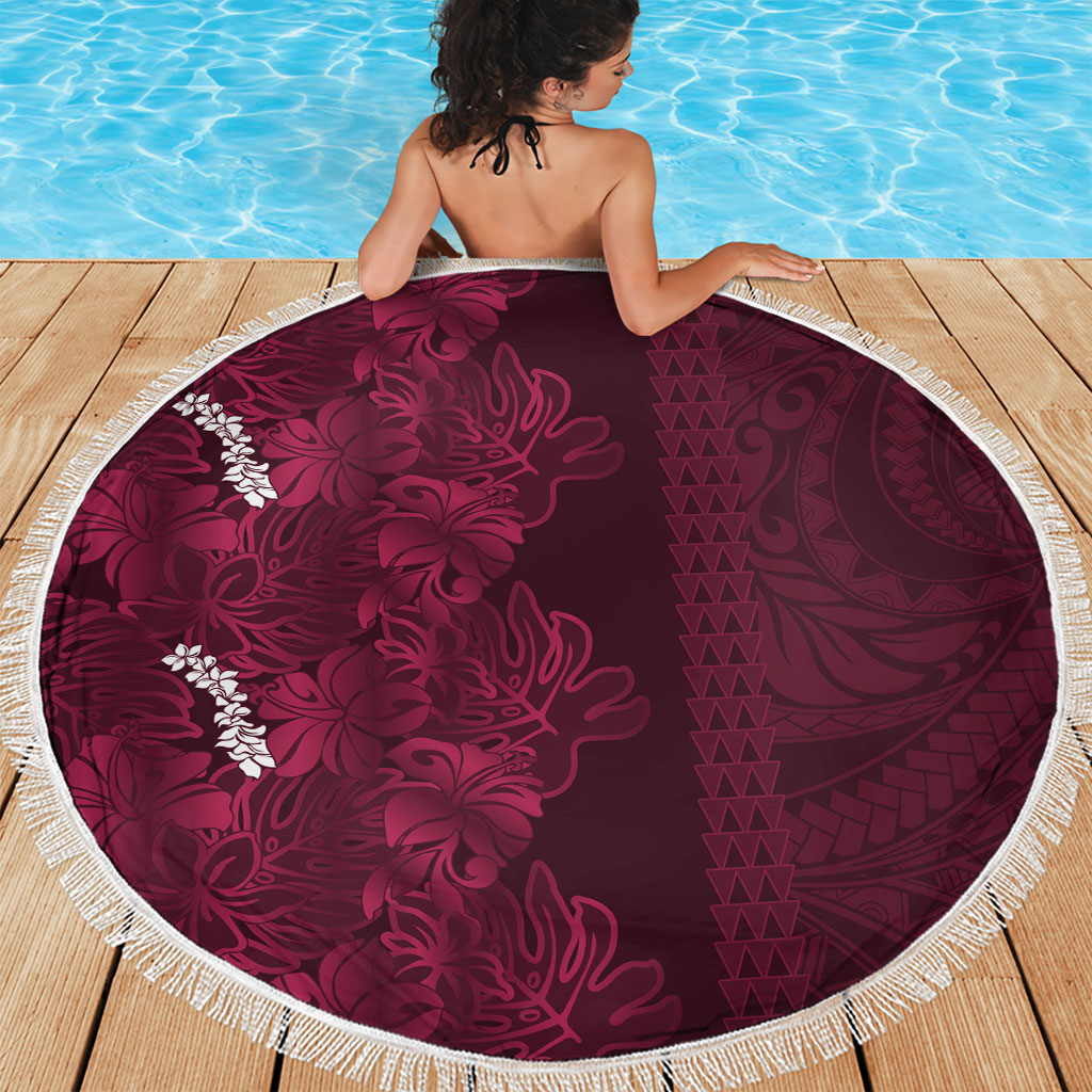Burgundy Hibiscus Monstera Seamless Kakau Hawaii Beach Blanket LT14 - Polynesian Pride