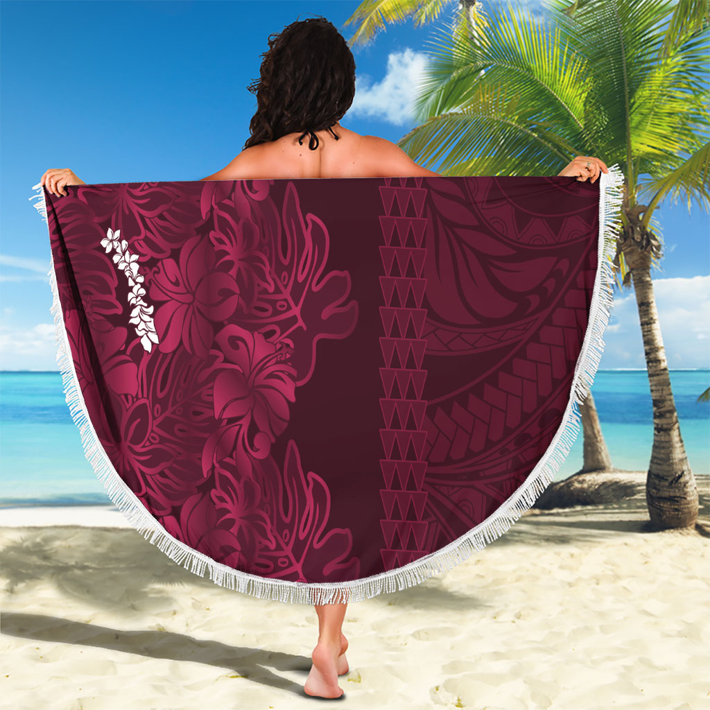 Burgundy Hibiscus Monstera Seamless Kakau Hawaii Beach Blanket LT14 - Polynesian Pride