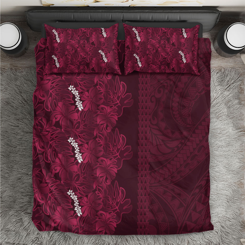 Burgundy Hibiscus Monstera Seamless Kakau Hawaii Bedding Set LT14 Burgundy - Polynesian Pride