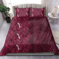 Burgundy Hibiscus Monstera Seamless Kakau Hawaii Bedding Set LT14 - Polynesian Pride