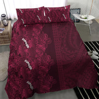 Burgundy Hibiscus Monstera Seamless Kakau Hawaii Bedding Set LT14 - Polynesian Pride