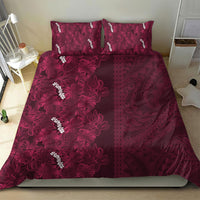 Burgundy Hibiscus Monstera Seamless Kakau Hawaii Bedding Set LT14 - Polynesian Pride