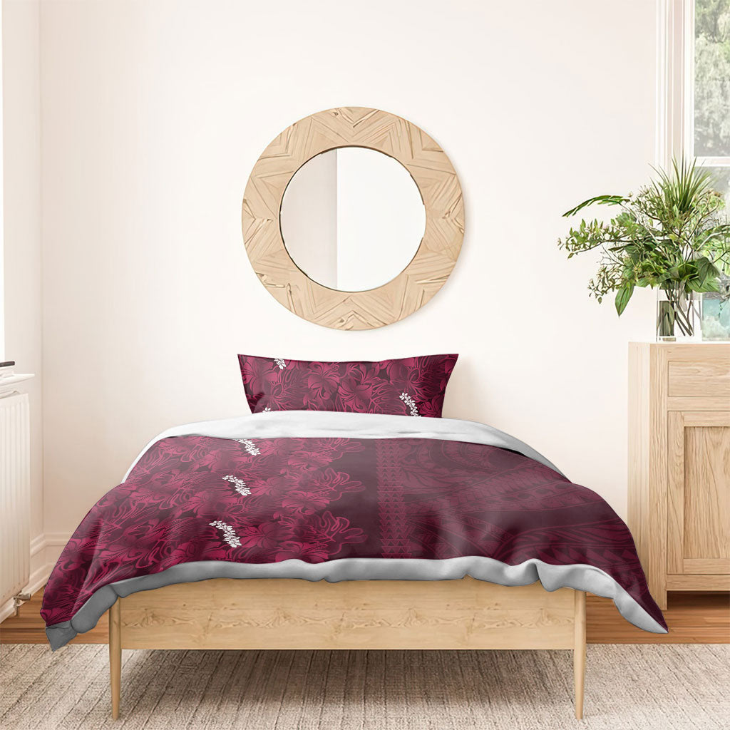 Burgundy Hibiscus Monstera Seamless Kakau Hawaii Bedding Set LT14 - Polynesian Pride