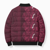 Burgundy Hibiscus Monstera Seamless Kakau Hawaii Bomber Puffer Jacket LT14 - Polynesian Pride