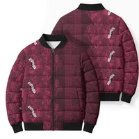 Burgundy Hibiscus Monstera Seamless Kakau Hawaii Bomber Puffer Jacket LT14 - Polynesian Pride