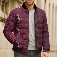 Burgundy Hibiscus Monstera Seamless Kakau Hawaii Bomber Puffer Jacket LT14 - Polynesian Pride