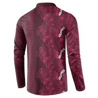 Burgundy Hibiscus Monstera Seamless Kakau Hawaii Button Sweatshirt
