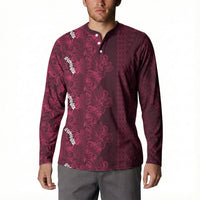 Burgundy Hibiscus Monstera Seamless Kakau Hawaii Button Sweatshirt