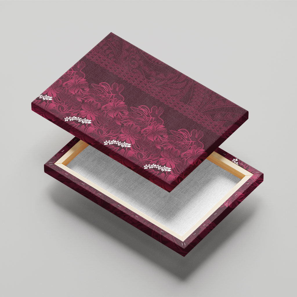 Burgundy Hibiscus Monstera Seamless Kakau Hawaii Canvas Wall Art LT14 - Polynesian Pride