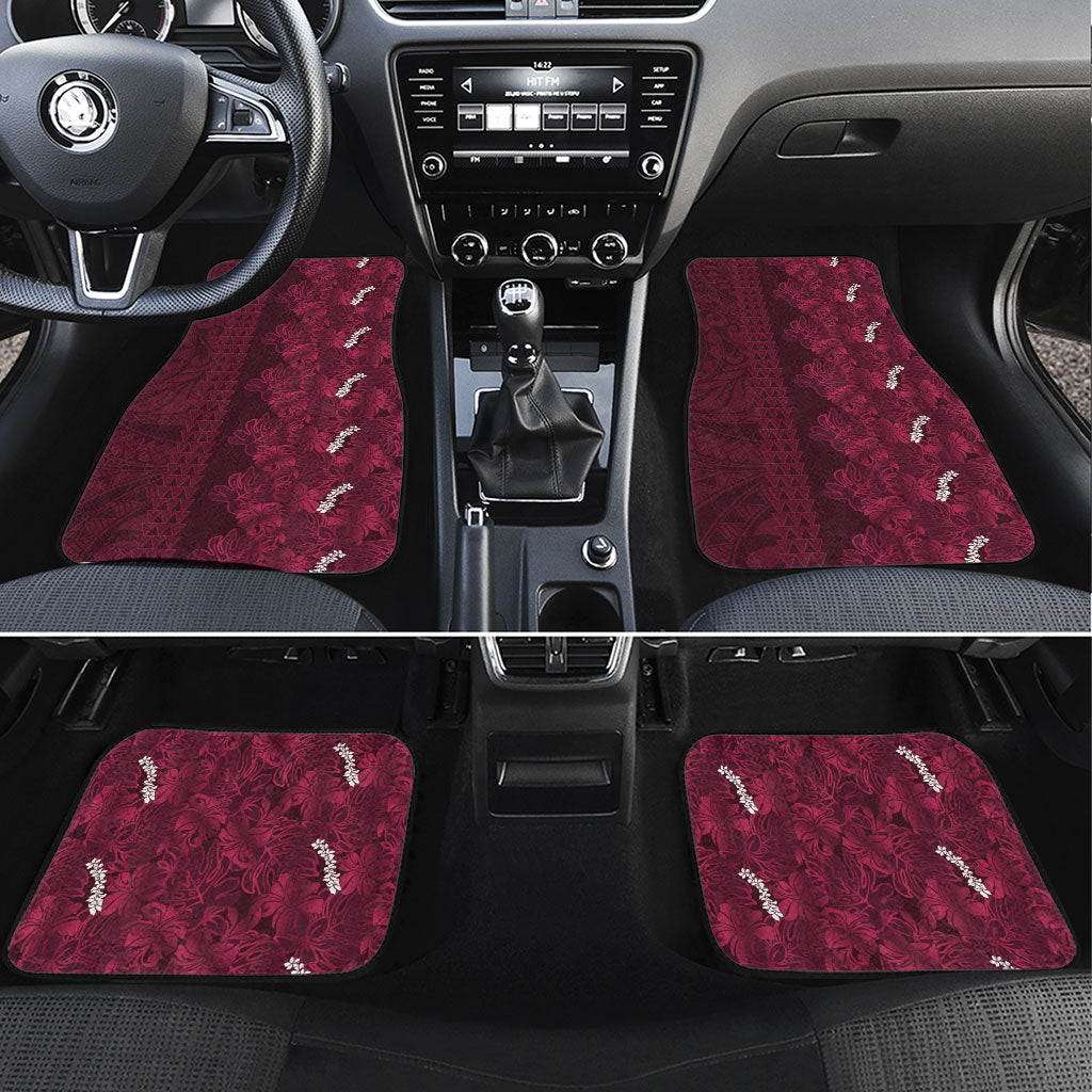 Burgundy Hibiscus Monstera Seamless Kakau Hawaii Car Mats