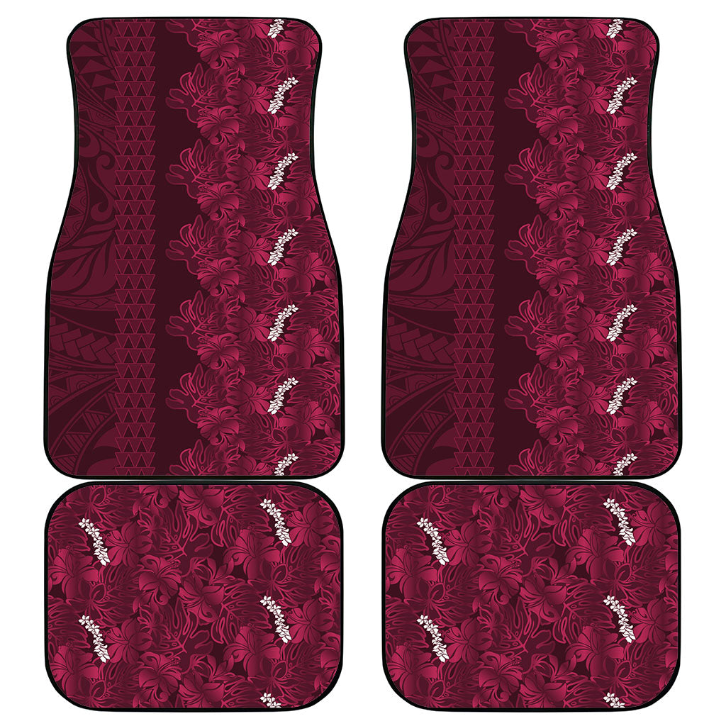 Burgundy Hibiscus Monstera Seamless Kakau Hawaii Car Mats LT14 - Polynesian Pride