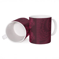 Burgundy Hibiscus Monstera Seamless Kakau Hawaii Ceramic Mug LT14 - Polynesian Pride