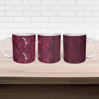 Burgundy Hibiscus Monstera Seamless Kakau Hawaii Ceramic Mug LT14 - Polynesian Pride