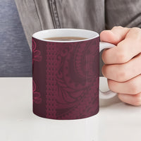Burgundy Hibiscus Monstera Seamless Kakau Hawaii Ceramic Mug LT14 - Polynesian Pride
