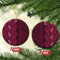 Burgundy Hibiscus Monstera Seamless Kakau Hawaii Ceramic Ornament LT14 Circle Burgundy - Polynesian Pride