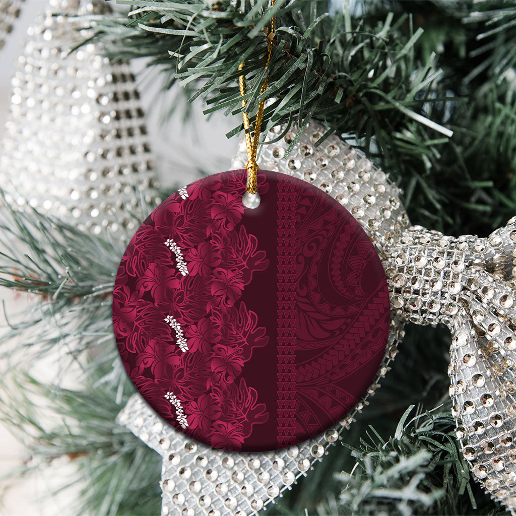 Burgundy Hibiscus Monstera Seamless Kakau Hawaii Ceramic Ornament LT14 - Polynesian Pride
