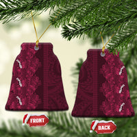 Burgundy Hibiscus Monstera Seamless Kakau Hawaii Ceramic Ornament LT14 Bell Flake Burgundy - Polynesian Pride
