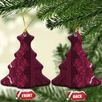 Burgundy Hibiscus Monstera Seamless Kakau Hawaii Ceramic Ornament LT14 Christmas Tree Burgundy - Polynesian Pride
