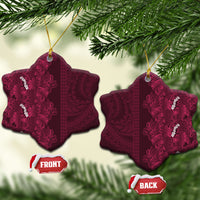 Burgundy Hibiscus Monstera Seamless Kakau Hawaii Ceramic Ornament LT14 Snow Flake Burgundy - Polynesian Pride