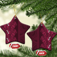Burgundy Hibiscus Monstera Seamless Kakau Hawaii Ceramic Ornament LT14 Star Burgundy - Polynesian Pride