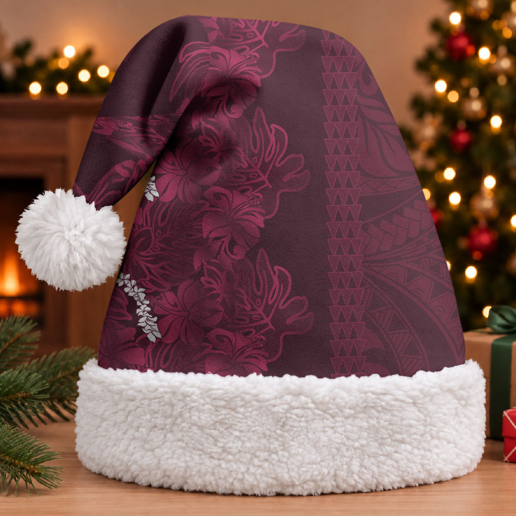 Burgundy Hibiscus Monstera Seamless Kakau Hawaii Christmas Santa Hat