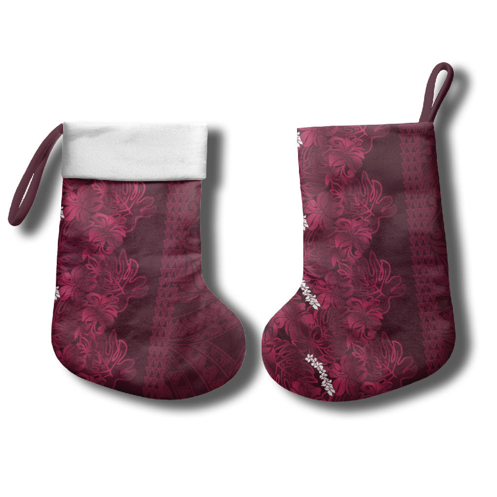 Burgundy Hibiscus Monstera Seamless Kakau Hawaii Christmas Stocking LT14 - Polynesian Pride