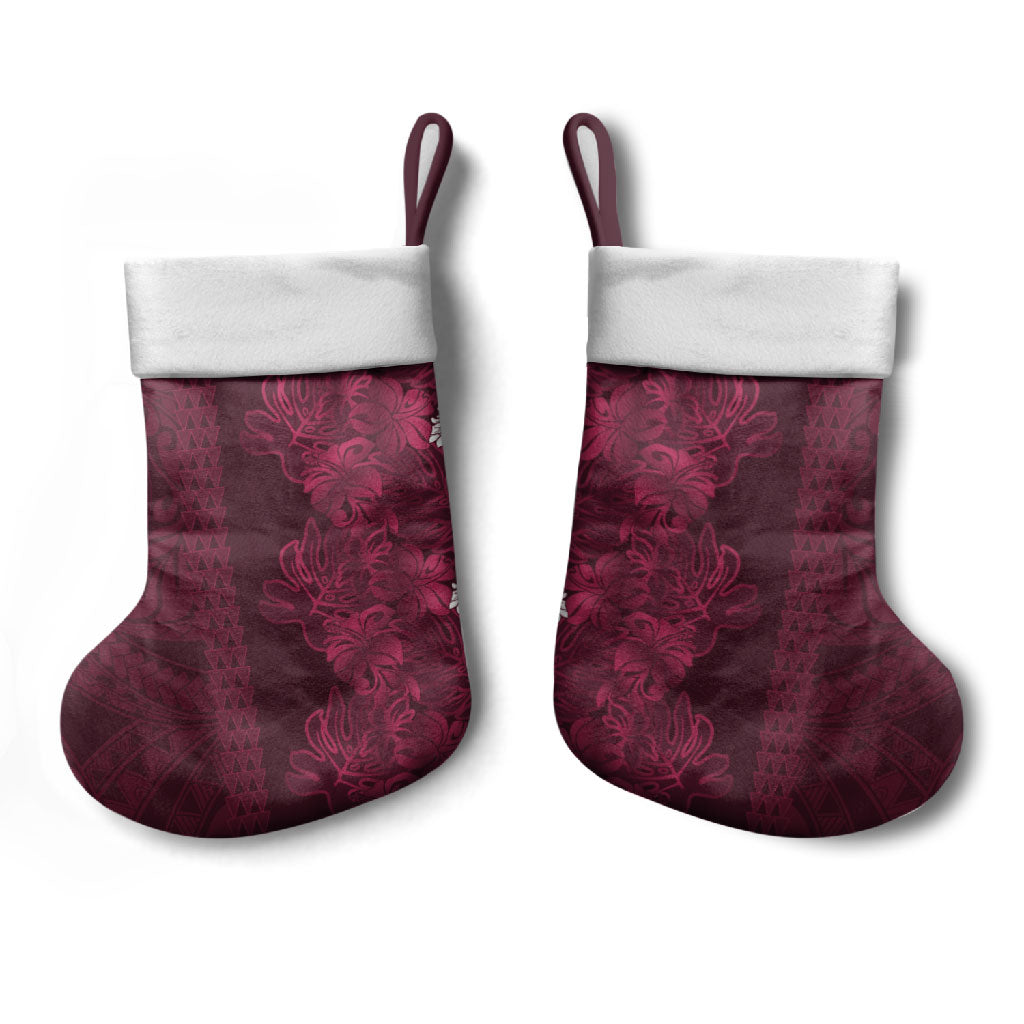 Burgundy Hibiscus Monstera Seamless Kakau Hawaii Christmas Stocking LT14 - Polynesian Pride