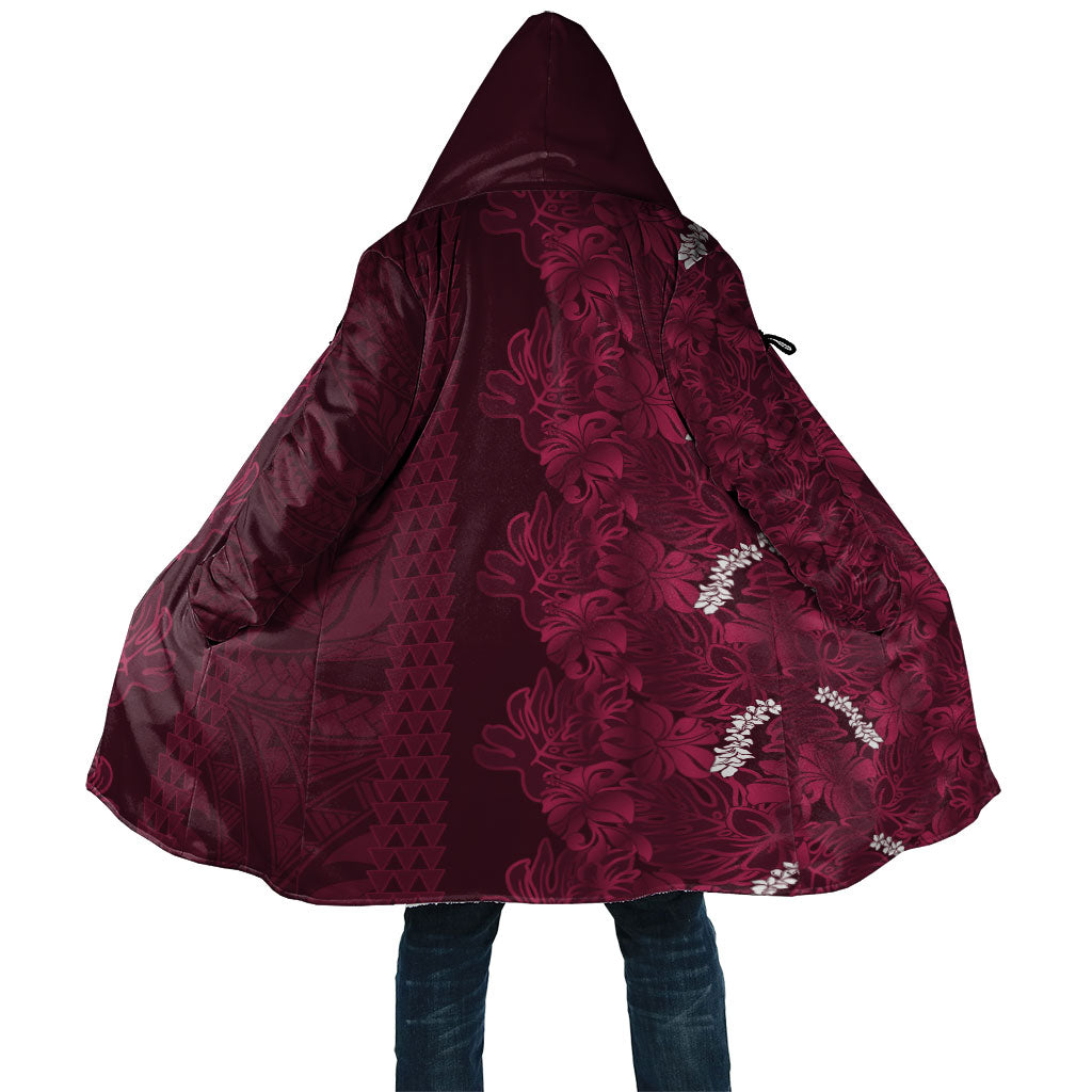 Burgundy Hibiscus Monstera Seamless Kakau Hawaii Cloak