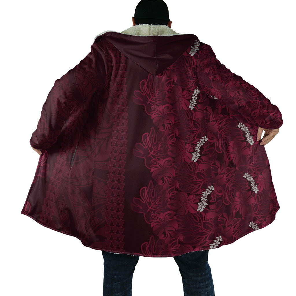 Burgundy Hibiscus Monstera Seamless Kakau Hawaii Cloak LT14 - Polynesian Pride