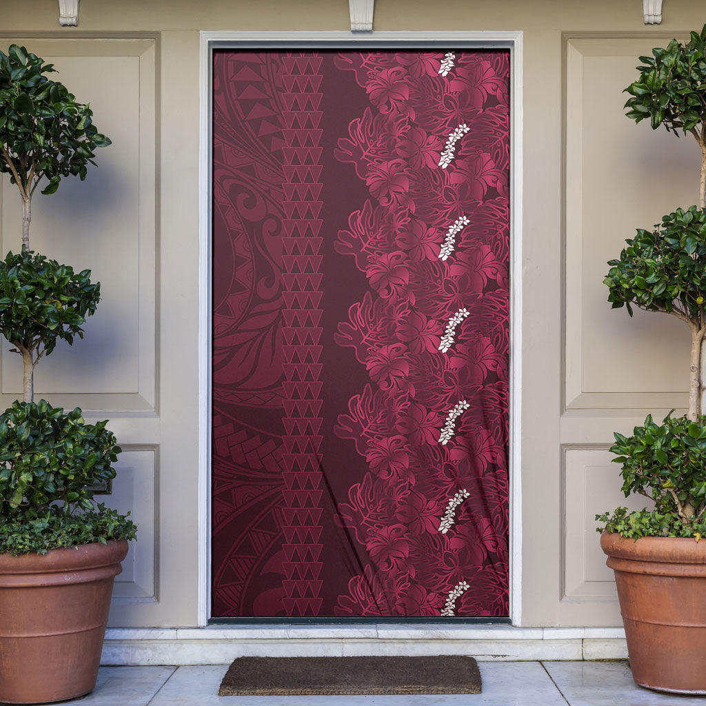 Burgundy Hibiscus Monstera Seamless Kakau Hawaii Door Cover