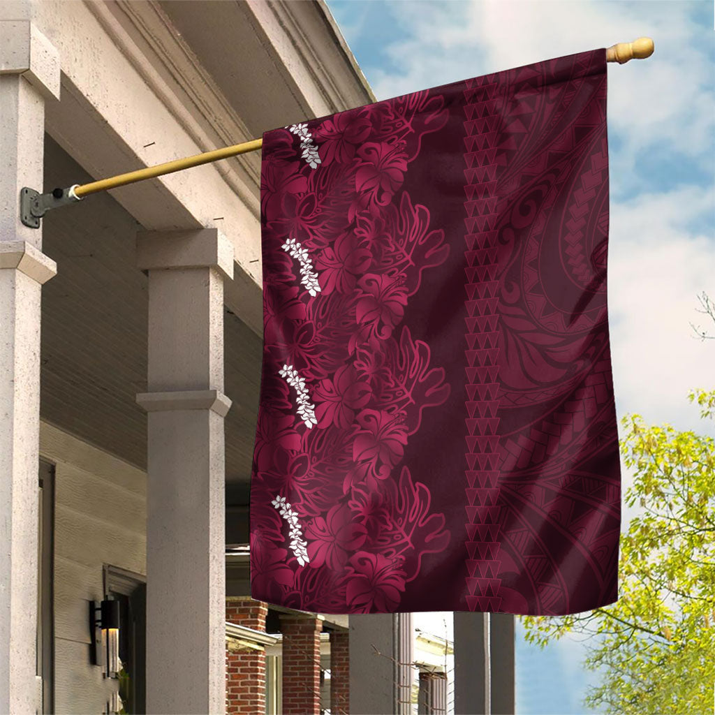 Burgundy Hibiscus Monstera Seamless Kakau Hawaii Garden Flag