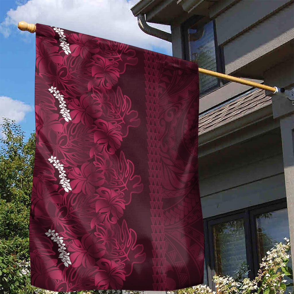 Burgundy Hibiscus Monstera Seamless Kakau Hawaii Garden Flag LT14 - Polynesian Pride