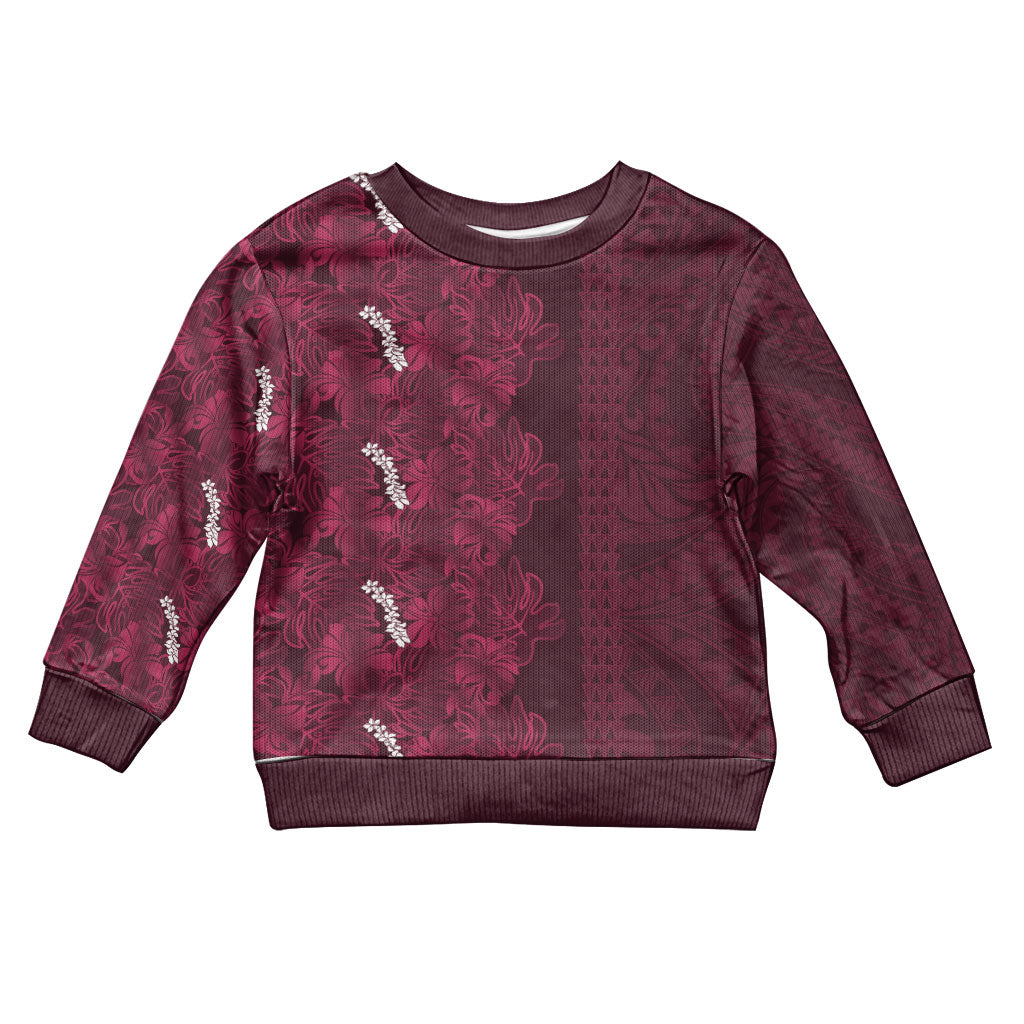 Burgundy Hibiscus Monstera Seamless Kakau Hawaii Kid Ugly Christmas Sweater