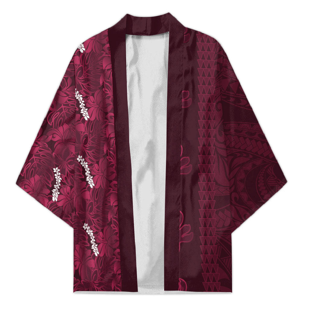 Burgundy Hibiscus Monstera Seamless Kakau Hawaii Kimono