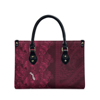 Burgundy Hibiscus Monstera Seamless Kakau Hawaii Leather Bag LT14 - Polynesian Pride