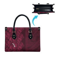 Burgundy Hibiscus Monstera Seamless Kakau Hawaii Leather Bag LT14 - Polynesian Pride