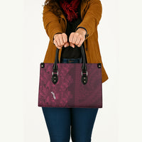 Burgundy Hibiscus Monstera Seamless Kakau Hawaii Leather Bag LT14 - Polynesian Pride