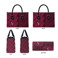 Burgundy Hibiscus Monstera Seamless Kakau Hawaii Leather Bag LT14 - Polynesian Pride